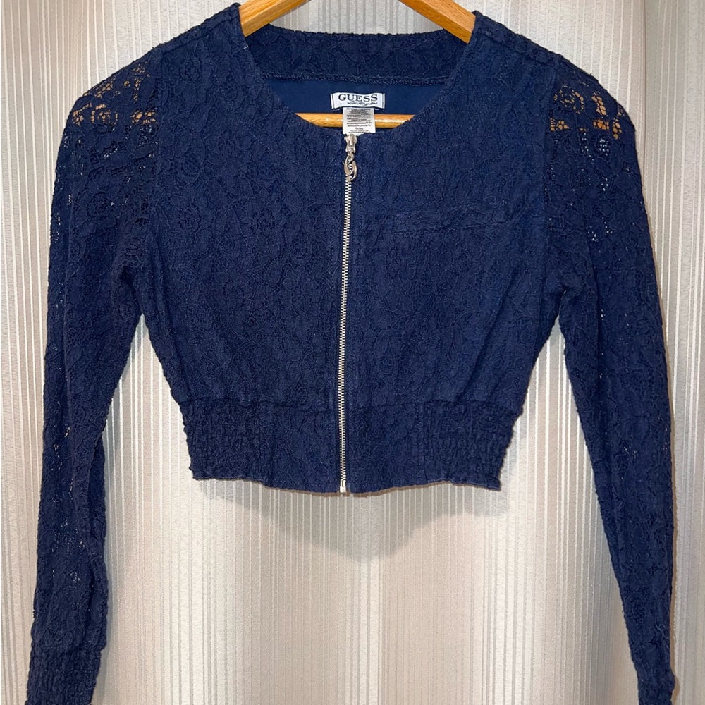 Guess Dark Blue Lace Zip-Up Jacket